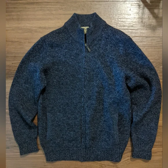 L.L. Bean - 100% Lambswool Ragg Wool Zip-Front Cardigan SweaterNavySmall